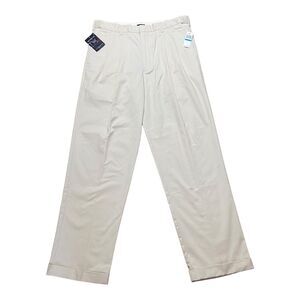 IZOD Performance Men's Beige Classic Double Pleat Cuffed Chino Pants Size 36x34